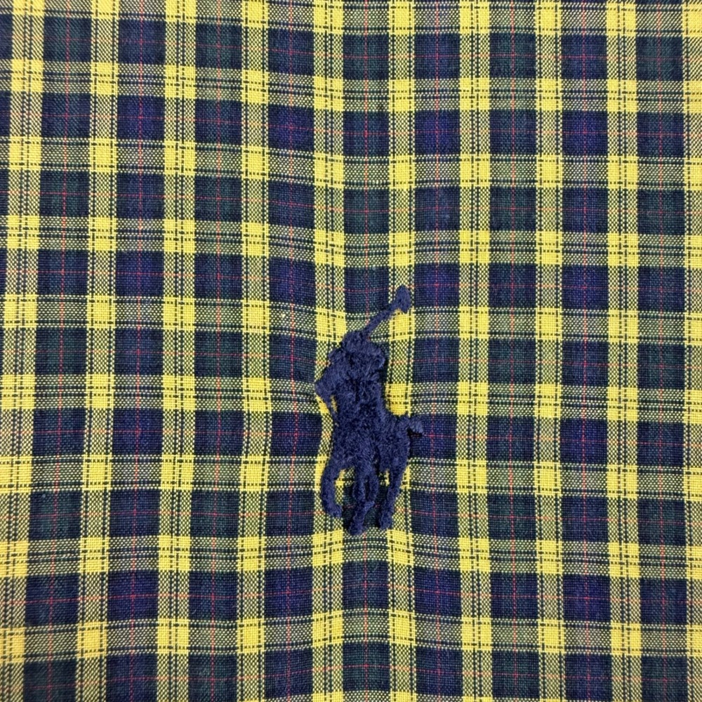 Polo Ralph Lauren Mens Plaid Button Down Shirt Yellow Navy Blue Cotton Size M - Picture 5 of 9